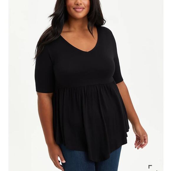 Torrid Women's 6X Super Soft Knit Babydoll Tee ~ Black Scoop Neck Relaxed Top - Picture 1 of 10